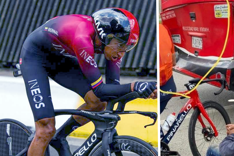 Egan Bernal hit stationary Bus at full speed on Time Trial Bike