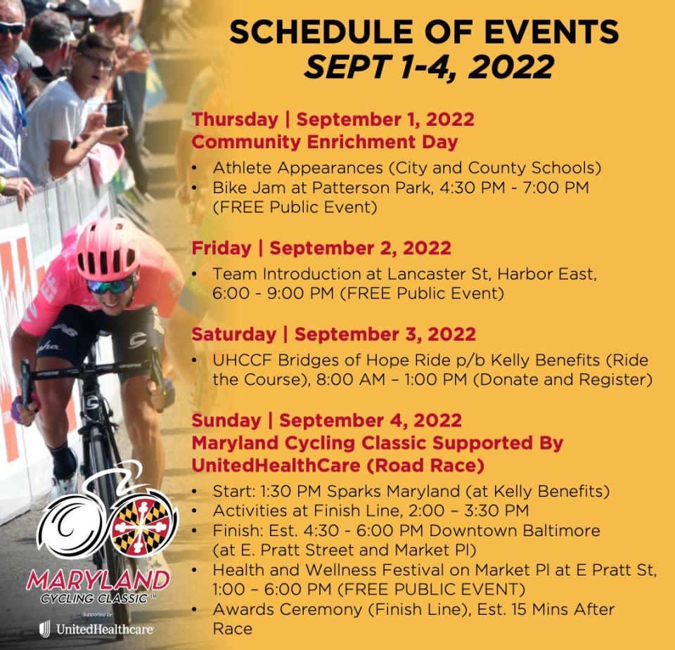 Maryland Cycling Classic Schedule of Events