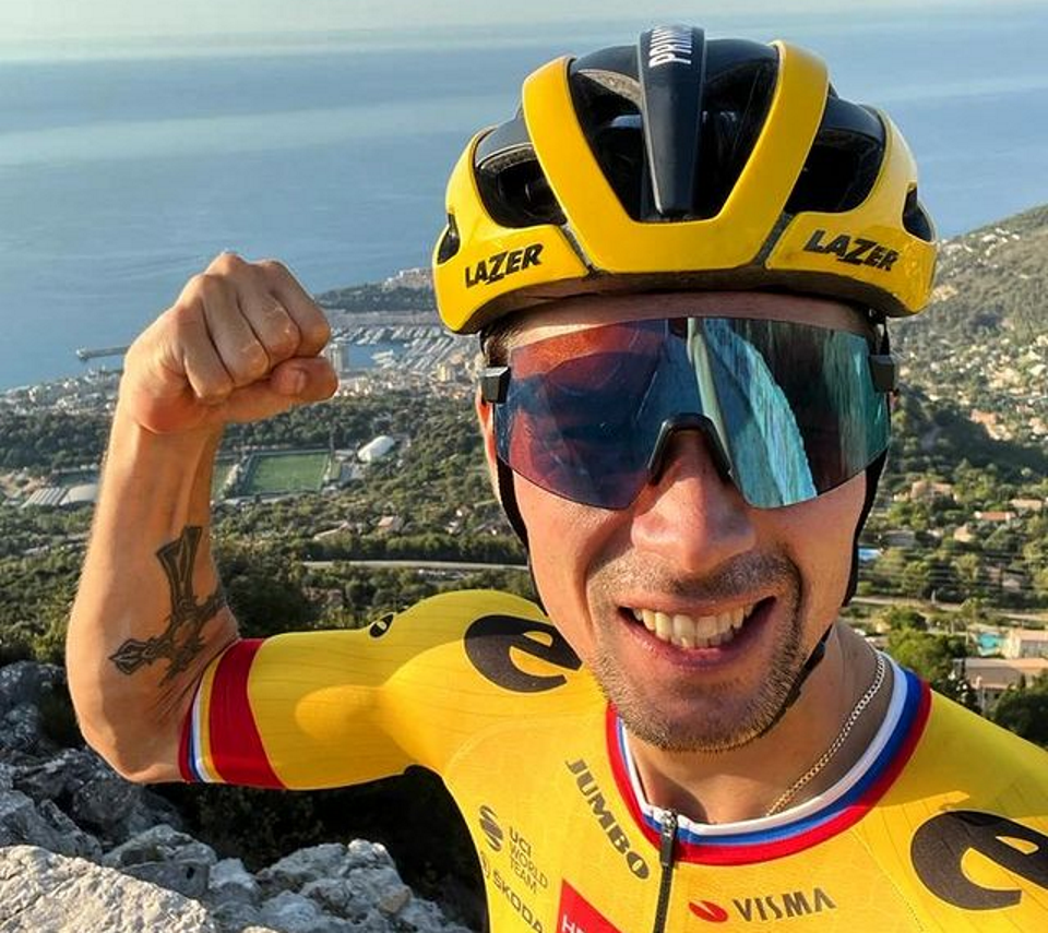 Primoz Roglic is back on his bike and training for La Vuelta in the hills around Monaco.