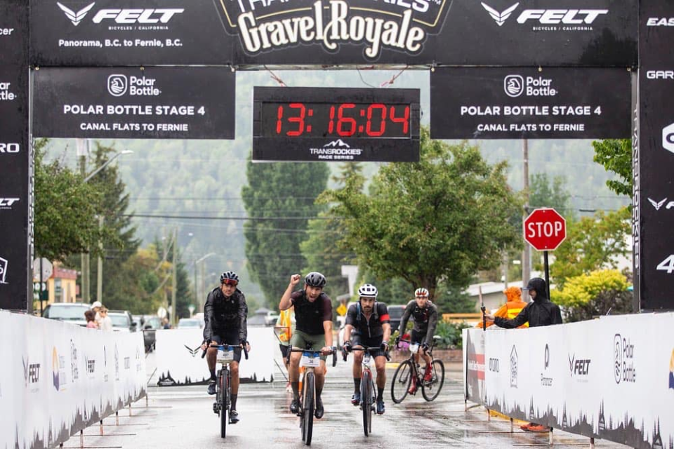 Photo: Riders reach the finish line after 4 stages and 200 miles across Canadian Rocky Mountains.Credit: John Gibson