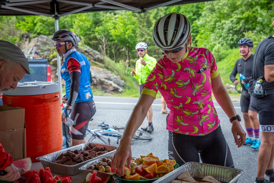 Photo: There are fully stocked rest stops and toilets with the foods you expect at an endurance cycling event