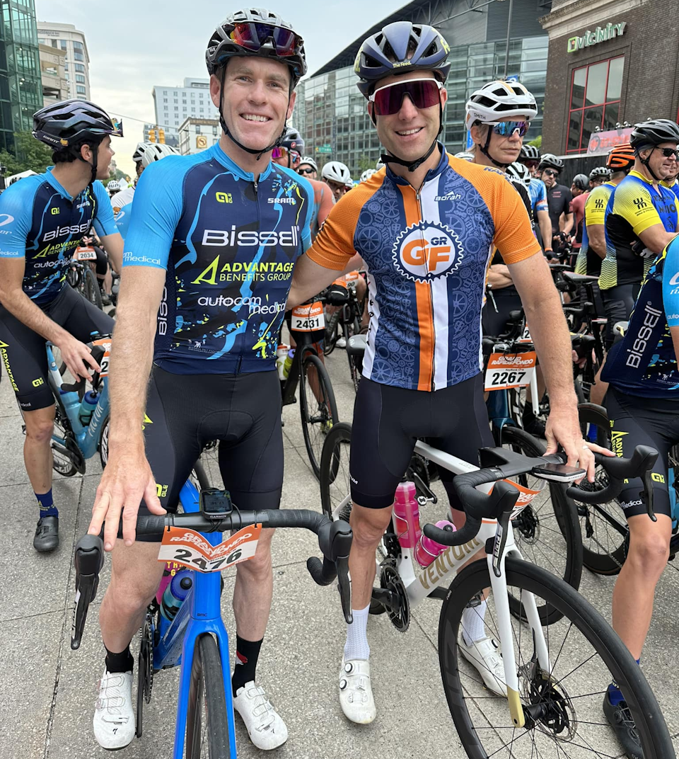 Celebrity riders, Christian Vande Velde and Brent Bookwalter led out the 80-mile course early in the morning.