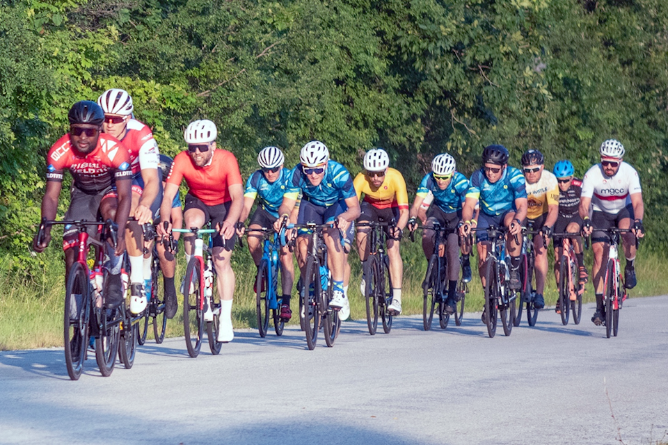 Riders during a timed section on the 150k route