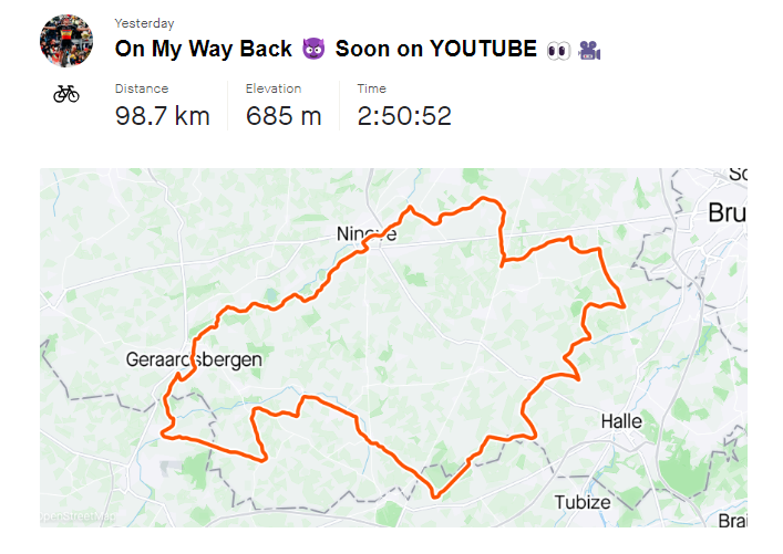 Remco Evenepoel back on his bike riding 98km around Belgium.
