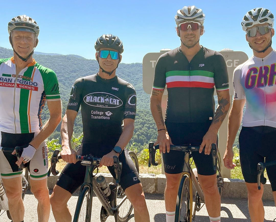 Series director Rueben Kline (far left), Paul Capua, Italian ex-pro Filippo Pozzato (3rd right) ,and Garda Bike hotels top guide Davide Magon (far Right)