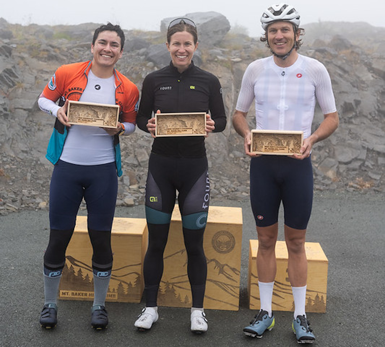 Overall winners Jodie Makara, Ellexi Snover and Chris Parrish took away custom awards, featuring a mini topo map the entire 22.4 mile, 4,462’ elevation route.