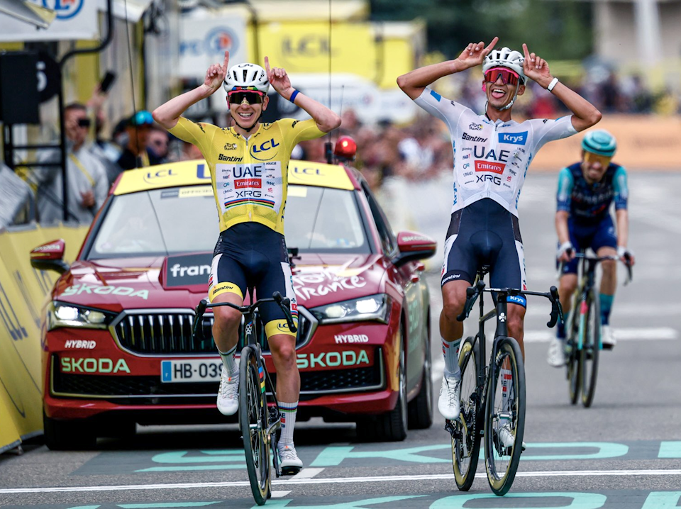 Pogacar and del Toro crossed the line together, mission complete, securing yellow, white, and two steps of the Paris podium.