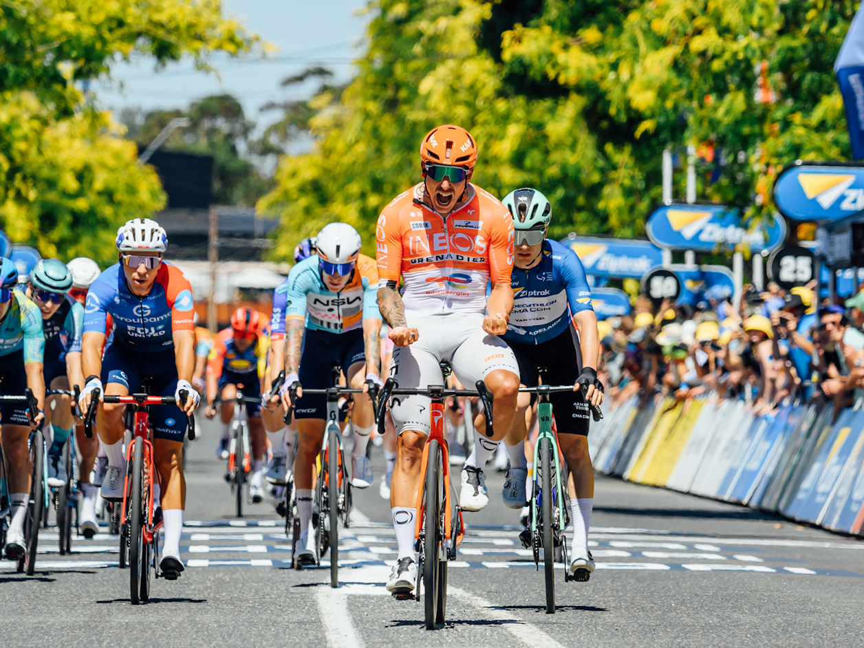Sam Welsford sprints to stage three victory at the 2026 Tour Down Under