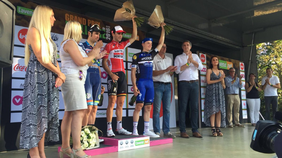 Lotto Soudal's Tony Gallopin attacked with 1km to go on the Citadelle de Namur fending off Petr Vakoc on the line