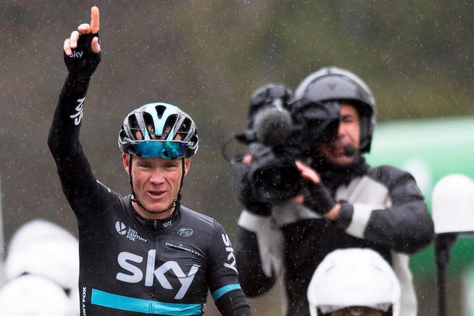 Chris Froome (Team Sky) breaks away to win stage 4 of the Tour de Romandie