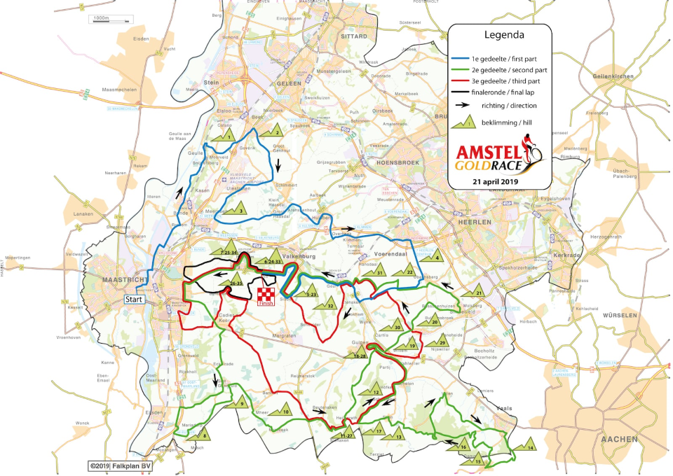 The 2019 Amstel Gold Race covers 258km and contains 35 climbs.