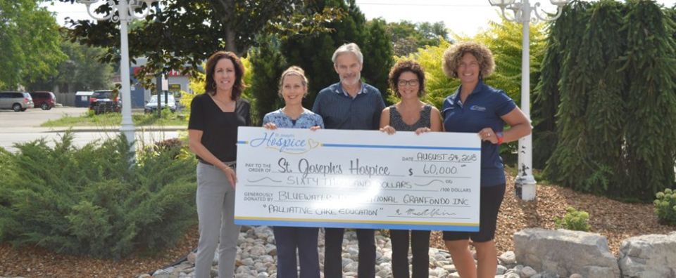 Bluewater International Granfondo makes a $60,000 donation to St. Joseph's Hospice and Bluewater Health's Palliative Care. August 2018. (Photo courtesy of Gina Marie Photography)