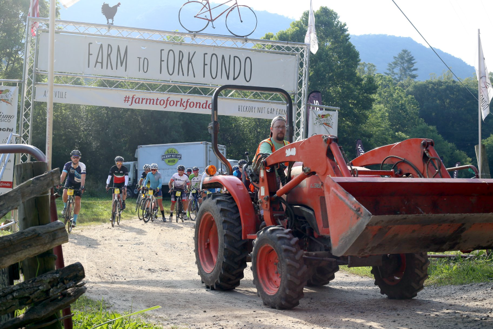 More than 500 riders took part in Farm to Fork Fondo’s new event in Asheville, NC last starting at  Hickory Nut Gap Farm in Fairview