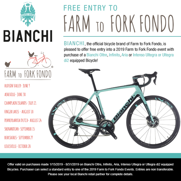 Free Farm To Fork Fondo Entry With Purchase Of A New Bianchi Bicycle