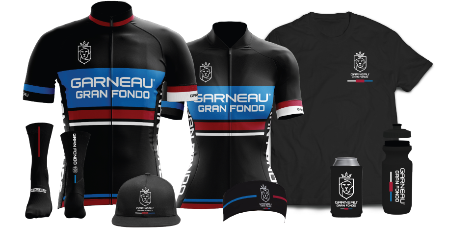 Each registration includes a limited edition Garneau Gran Fondo jersey mandatory for the day of the ride, a headband, hat, a pair of socks, Garneau Gran Fondo t-shirt, koozy, and water bottle, as well as a packed Sponsors Swag Bag!