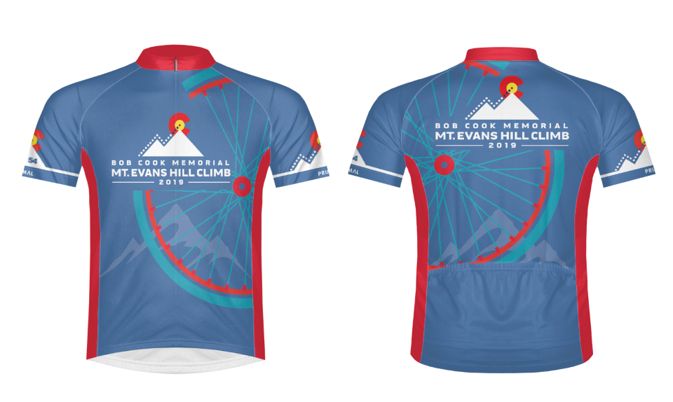 A Bob Cook Memorial Mt. Evans Hill Climb Jersey is included with a Gran Fondo Entry (one for each entry)