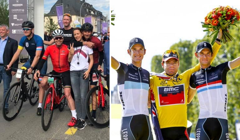 Photo: Now and Then - the 2019 Schleck Gran Fondo start versus the 2011 Tour de France Podium