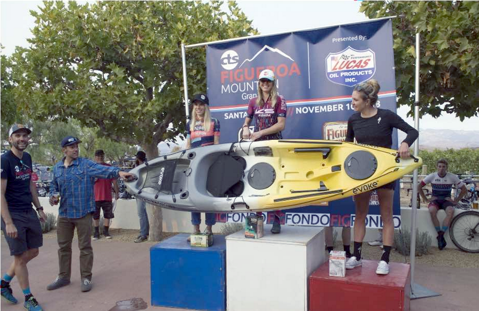 Last year's fastest overall male and female won a kayak from Evoke Paddlesports.