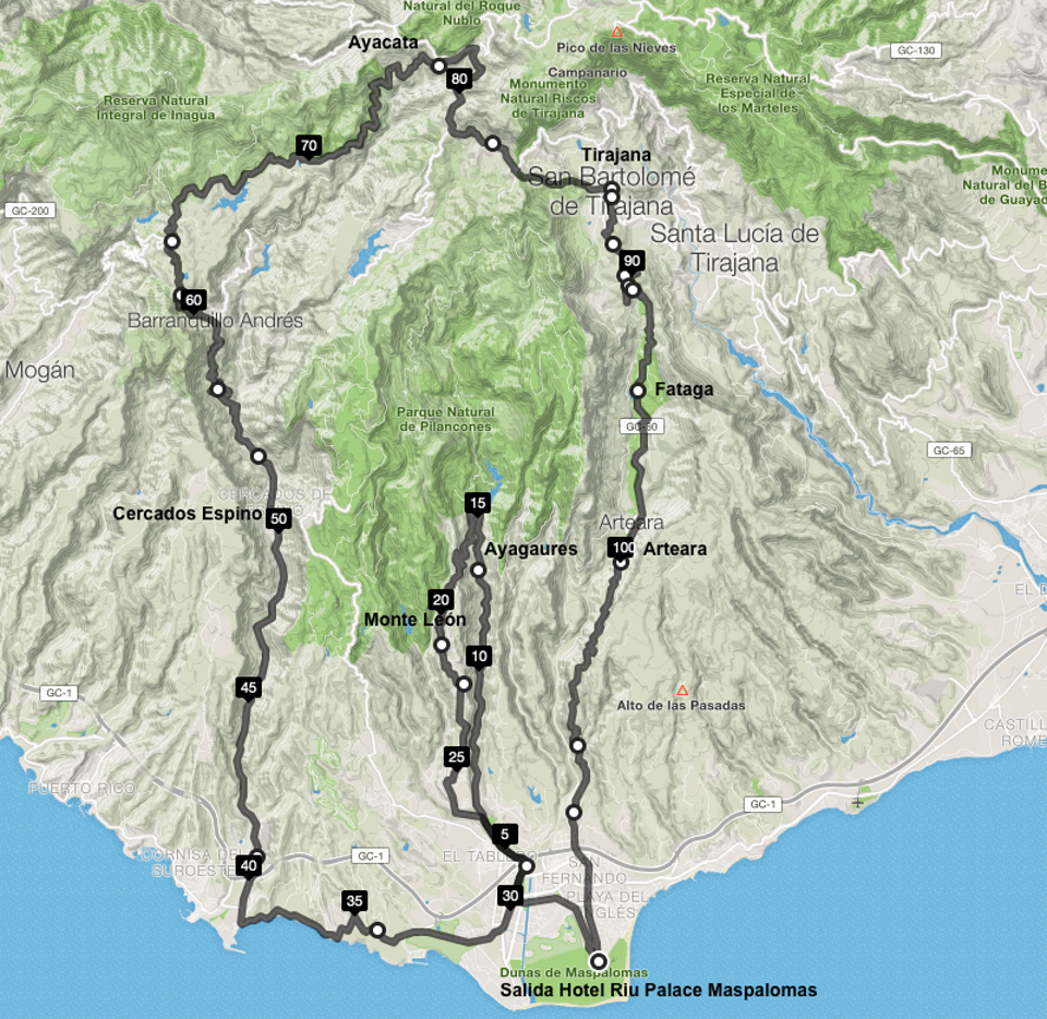 The opening stage is 115 kms and contains two timed sections on the climbs of Cima Pedro Gonzalez and Alto Ayacata.