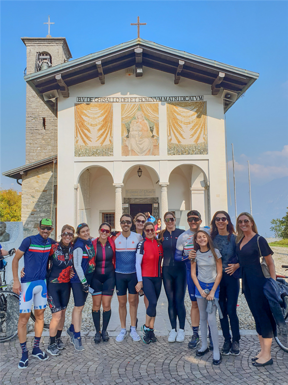 Photo: Part of the group who enjoyed sight-seeing the day of the race visited the Madonna del Ghisallo Chapel