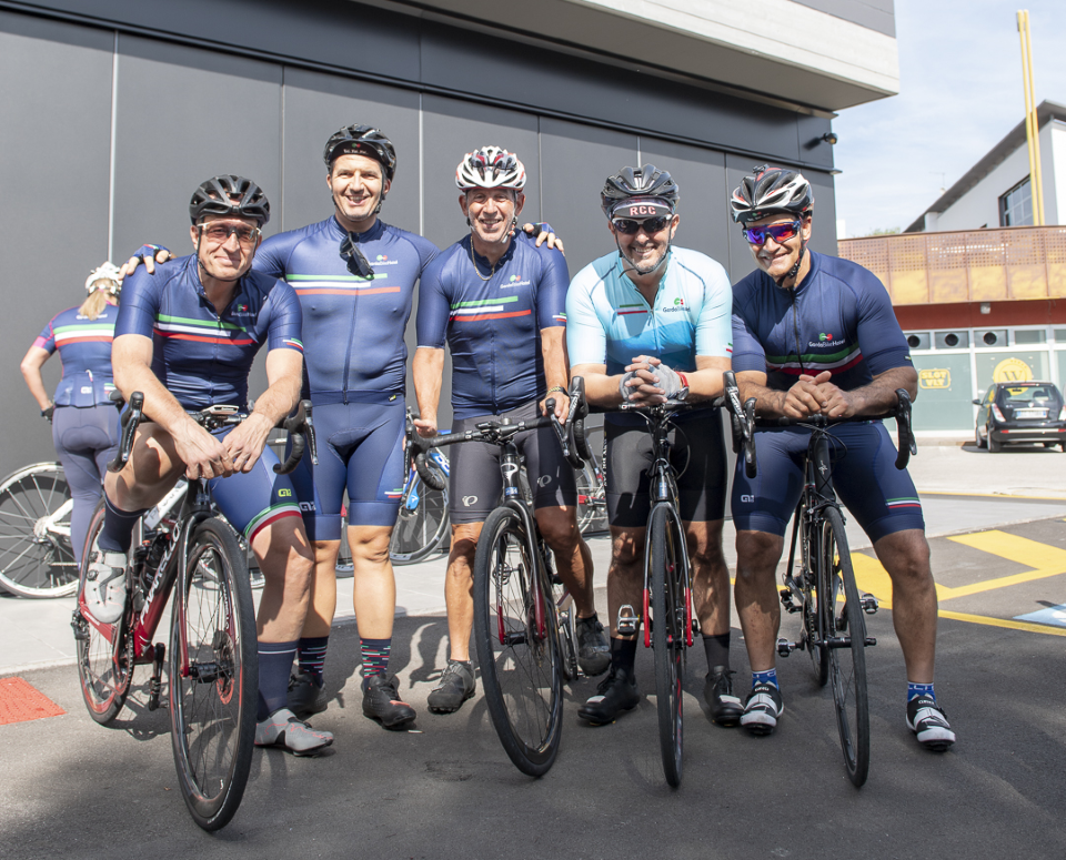 Photo: Terence Mauri and the Garda Bike Hotel group outside the Pinarello Factory