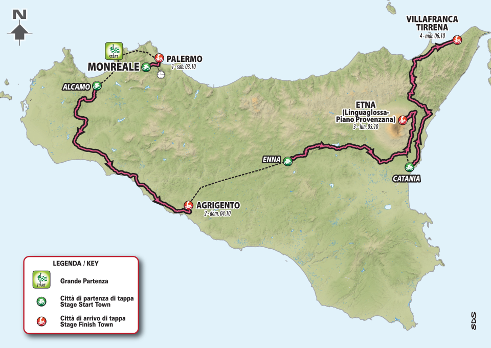 first four stages will begin on the island of Sicily 