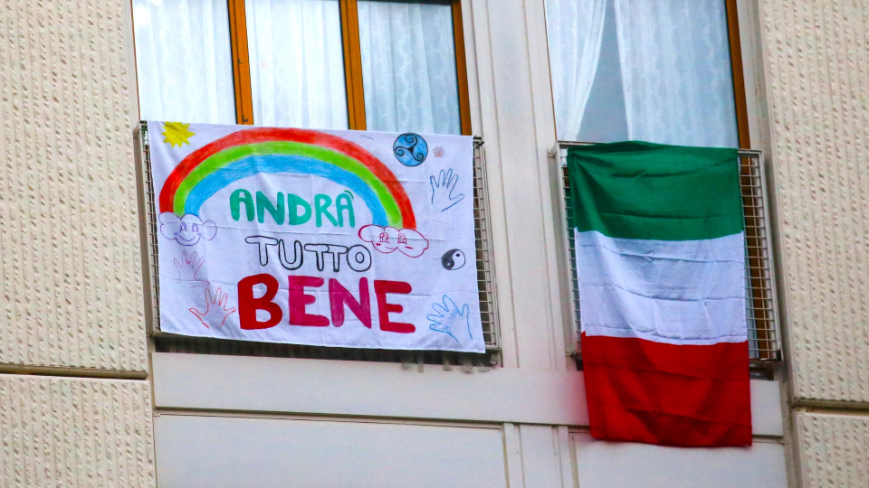 Flags and notes were taped at every street corner making an attempt at reassurance: “Andrà Tutto Bene” – everything will be fine.