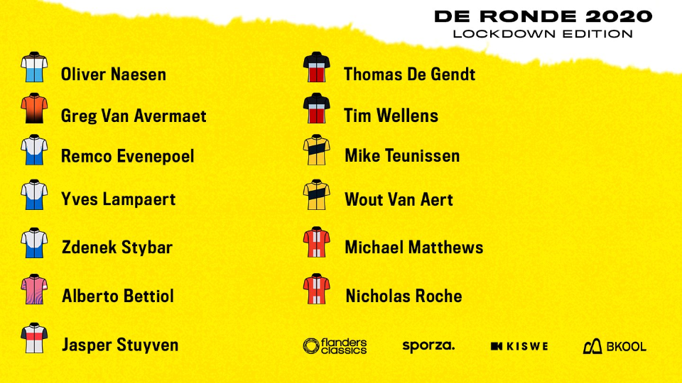 13 Top Pro's to race Virtual Tour of Flanders this Weekend at the DeRonde2020, the lockdown edition!