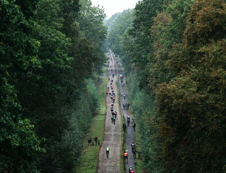 Photo: Thousands of amateur cyclists in the Forest of Arenberg at Paris-Roubaix the day before the Pro's
