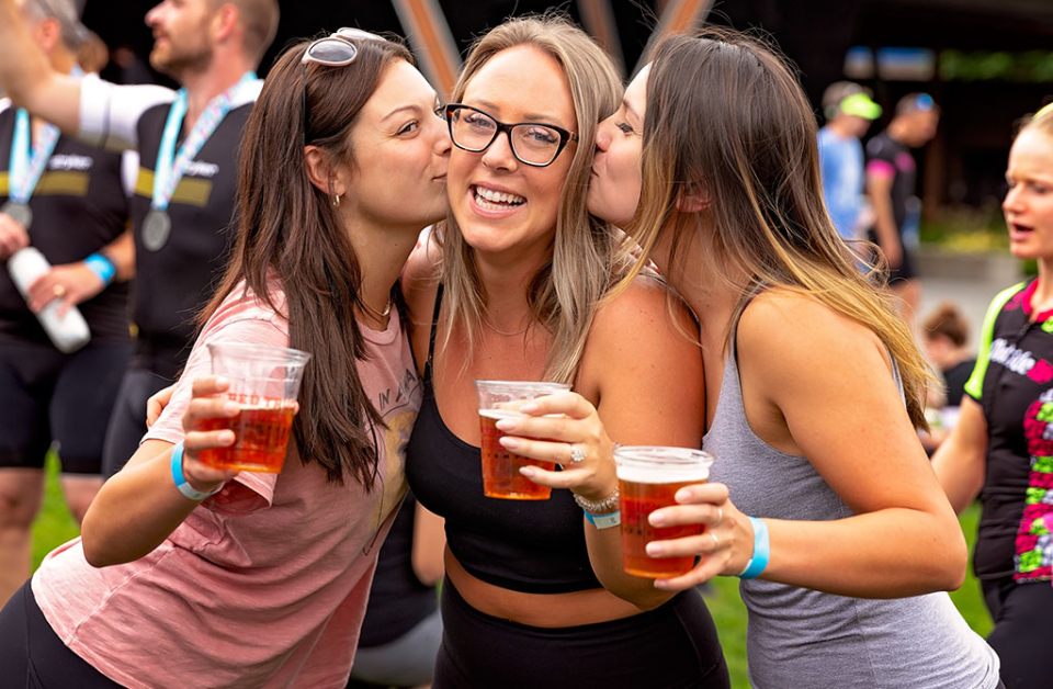 the finish line at Whistler is truly a celebration party with BBQ and beer garden