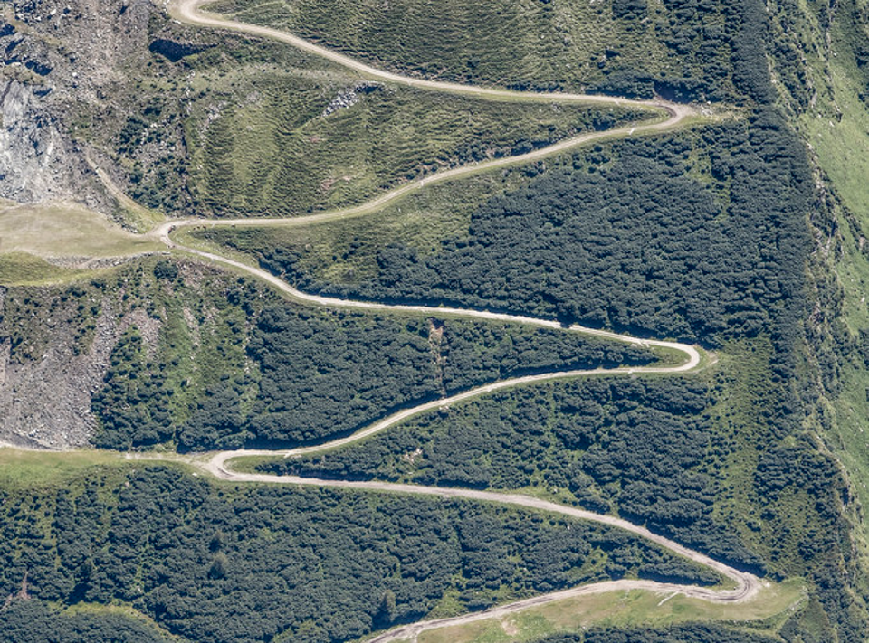 The 20 switchbacks of the most famous unfamous climb in the world, the Oberfelben Mountain Road