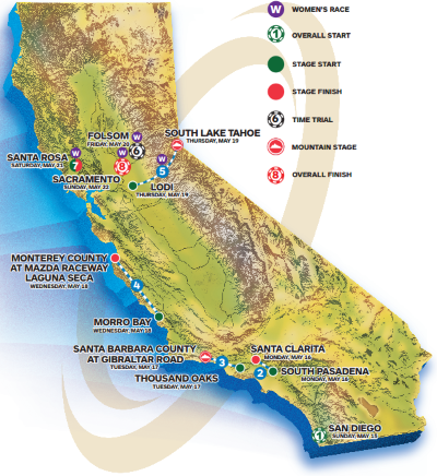 The 2016 Amgen Tour of California route 