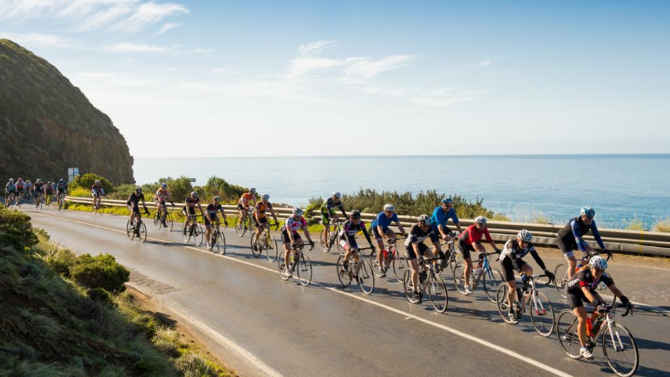 Cyclists participate in Amy's Gran Fondo on the Great Ocean Road