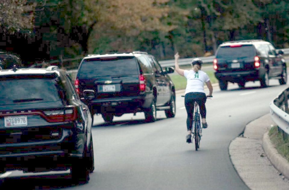 Cyclist who gave Donald Trump the middle finger is fired from job