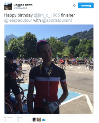 2016 Etape du Tour in Megeve - Jim celebrates finishing the ride and his birthday too!