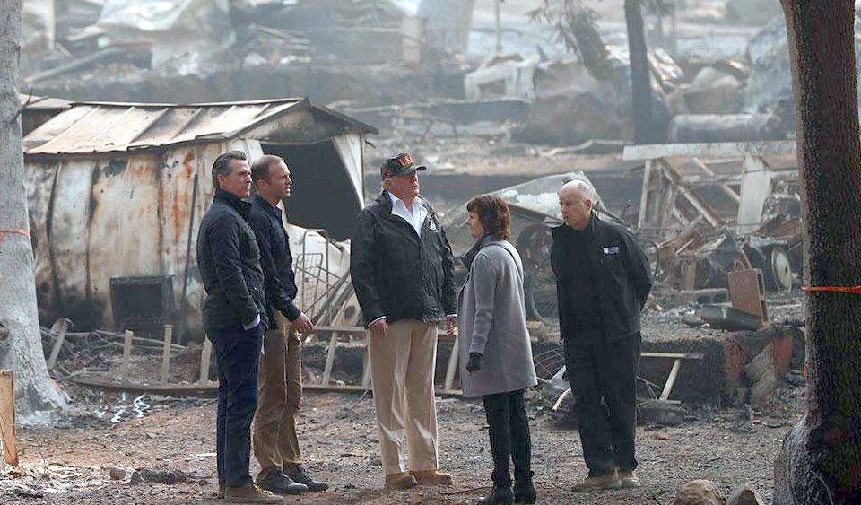 US President Donald Trump has visited California to survey the deadliest and most destructive wildfire in the state's history