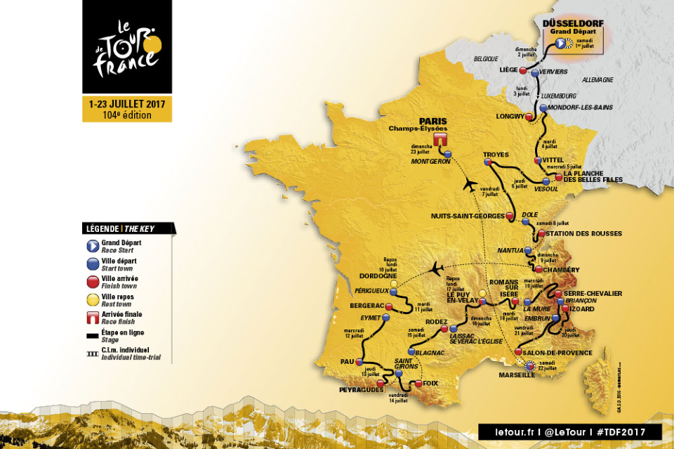 2017 Tour de France Route Map