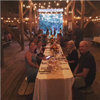 Colavita Gourmet Farm Dinner at Wolfes Neck Farm Mallet Barn. Beautiful locally sourced feast by 111 Maine Catering for our Farm to Fork Fondo - Maine guests