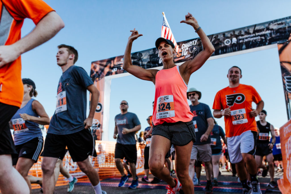 The 5K run will be timed and many will race, but the event also attracts a second tranche jogging or walking the course around the Wells Fargo complex.