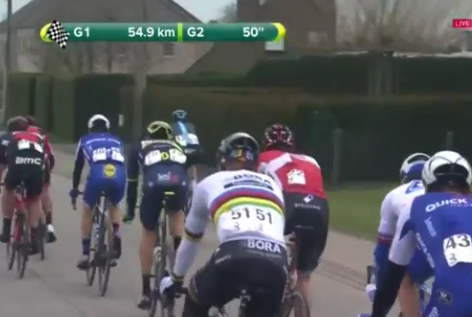 56km to go, Sagan, Demare in select group of 20, as is previous race winner Jasper Stuyven