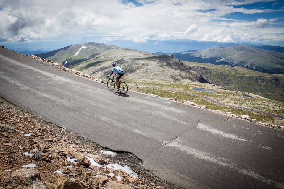 Taking place this July 21, 2018 cyclists climb 6,630 feet over 27.4 miles from the start in Idaho Springs, Colorado to a height of 14,264 feet above sea level.