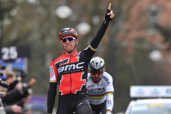 BMCs Greg Van Avermaet wins the 2017 Omloop Het Nieuwsblad after out sprint breakaway compatriots Peter Sagan and Sep Van Marcke