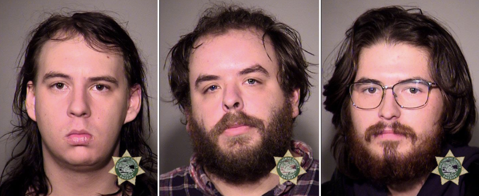 Police arrested three men in Oregon who snared a female cyclist by "wrapping woven string across a Bike path"