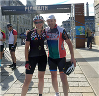 Mark Harding led out Rebecca in the final Sprint in Royal William Yard