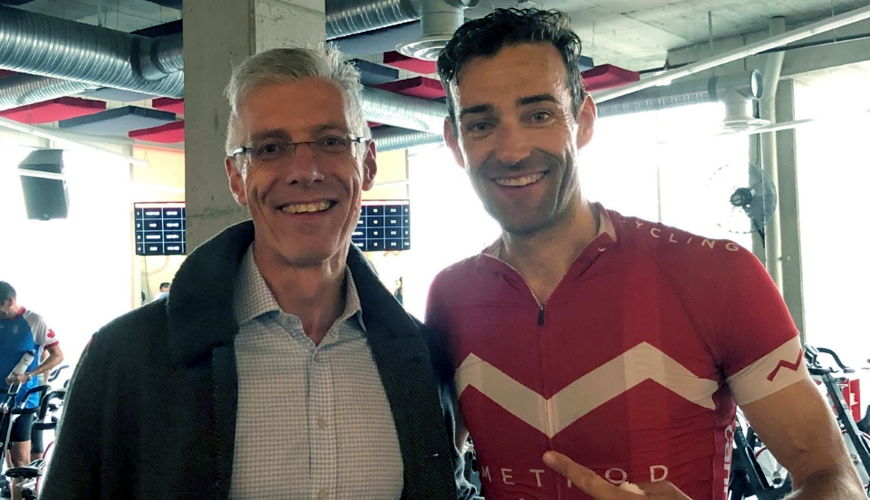 Photo: Richard Atkins (left) with Jamie Armstrong, Founder Method Indoor Cycling (right).