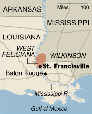 St Francisville is 40 miles north of Baton Rouge Airport.
