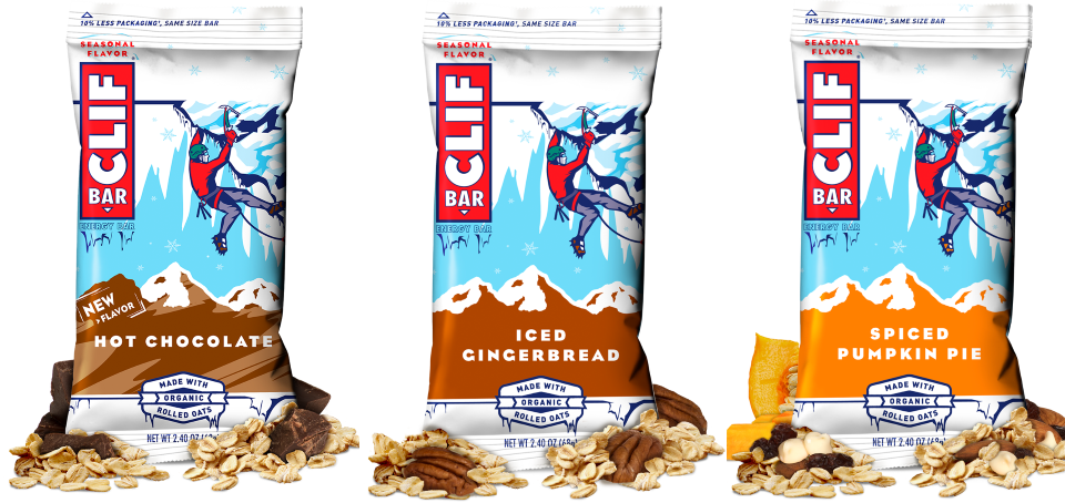 Hot Chocolate, Iced Gingerbread and Spiced Pumpkin Pie Clif Bars