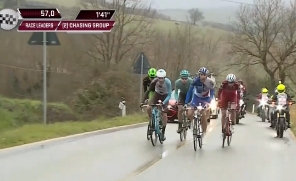 Situation 5 rider have a lead of 1m 41s with 57 km to go