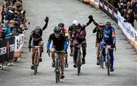 Riders celebrate finishing the Gran Fondo Strade Bianche presented by Trek. Bella! Bella!