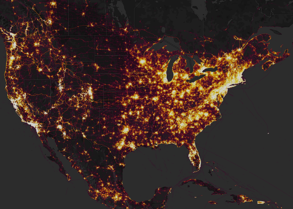 Strava Heat Map shows the growing popularity of North American Cycling